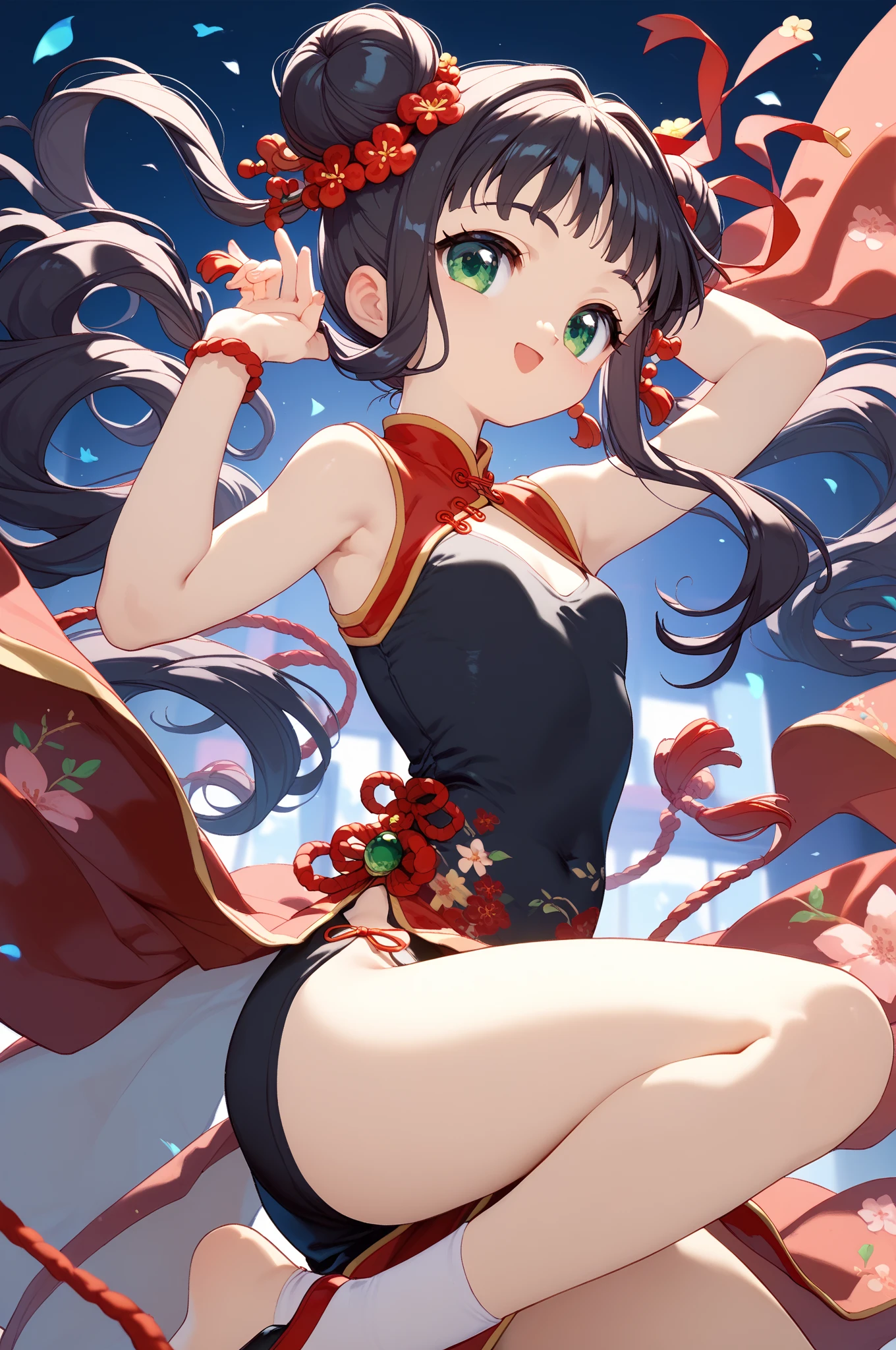 8K,gal，an extremely delicate and beautiful,Beautiful and realistic skin,Shiny jewel-like earrings,Shine like glitter long colorful hair,beautiful eyes,full body,China dress 
