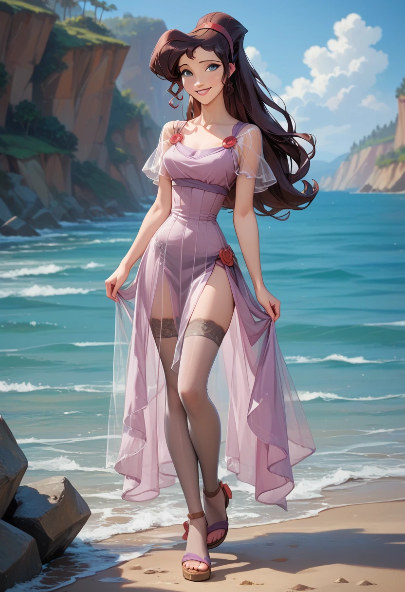 (masterpiece:1.2, best quality), (1lady, solo, upper body:1.2), Clothing: white flowy maxi dress, wide-brimmed hat, strappy sandals, Accessories: shell necklace, Hair: loose beach waves, Makeup: natural, glowing skin, Behavior: relaxed, carefree, free-spirited, Location: beach, resort, outdoor festival, red eyes, huge tits,