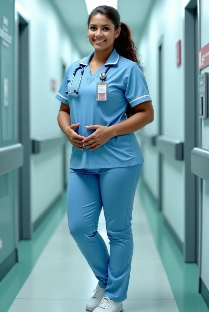 Nurse, extremely big ass, extremely wide hips, massive butt, grey hair, white spandex, Caucasian, tall woman