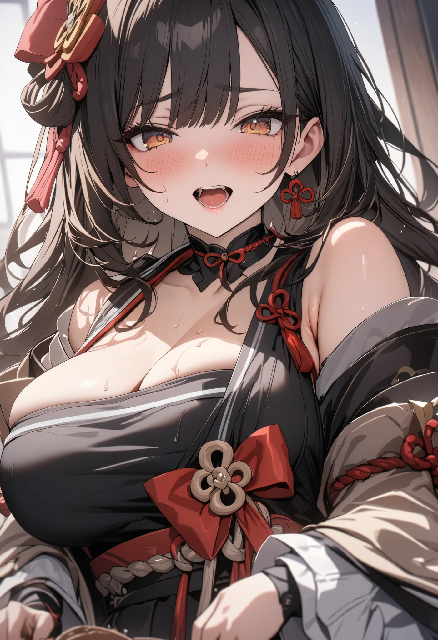 disgusted look, angry, busty, big breasts, massive breasts, pov eye contact, thicc, cleavage, red lipstick, sagging breasts