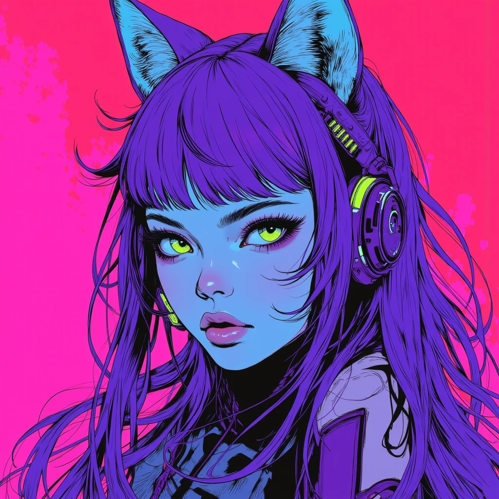 (masterpiece, best quality, ultra-detailed, highres, best illustration),perfect face, ((solo, solo focus, kawaii, neon rim lighting, neon back lights )),side lighting, epic, illustration, render, volumetric lighting, welcoming, see-through gossamer, lustrous skin,(bloom), (shine),1girl, solo, breasts, animal ears, bandaid, open mouth, fake animal ears, bandaid on face, headphones, animal ear headphones, bandaid on nose, smile, looking at viewer, cat ear headphones, long hair, jacket, upper body, bangs, nail polish, pink hair, large breasts, multicolored hair, colorful, teeth, hair ornament, neon theme, neon futurism,city background