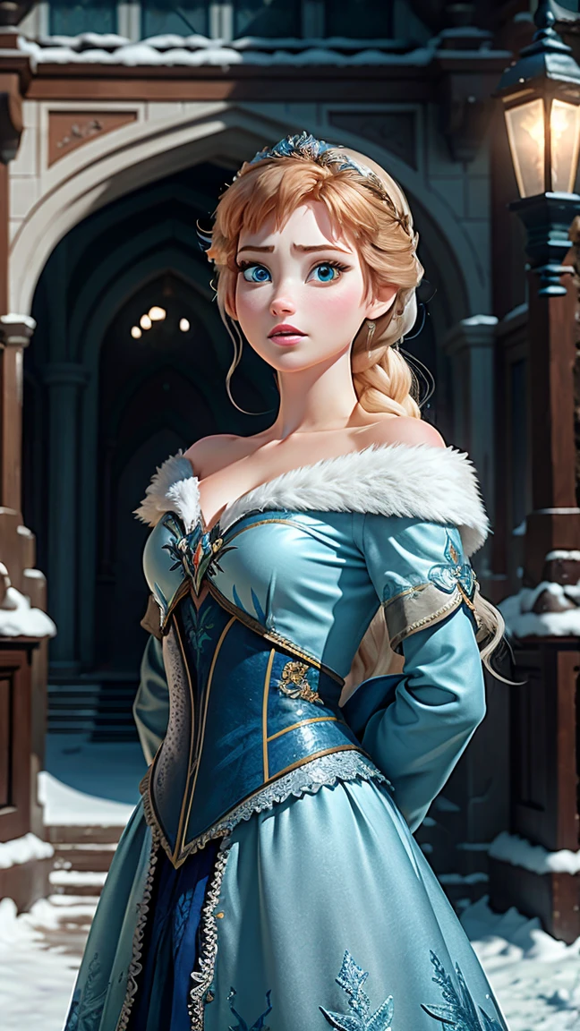 woman, ((Masterpiece, best quality)), full body view, bursting huge breasts, detailed skin, Anna from Frozen as a maid, maid clothes, clileaning the living room, highly detailed, cinematic lighting, ultra realistic, blush, looking at viewer, anna, anna from movie Frozen, sexy black dress, tight, long hair, full body view,