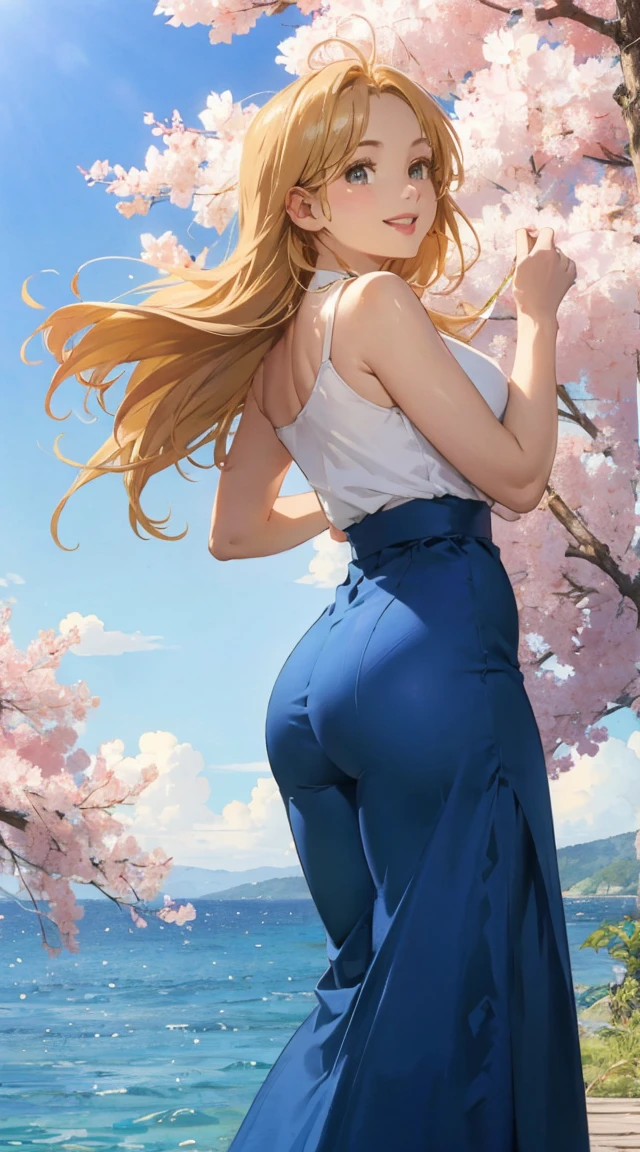 Best quality, solo mature woman, gigantic breasts, huge ass, voluptuous, ?????, long curly ash blonde hair, soft headband, cherry blossom pink eyes, full lips, seductive, smiling, cute pj top, cute pj shorts, love handles, anime style, flat vector art