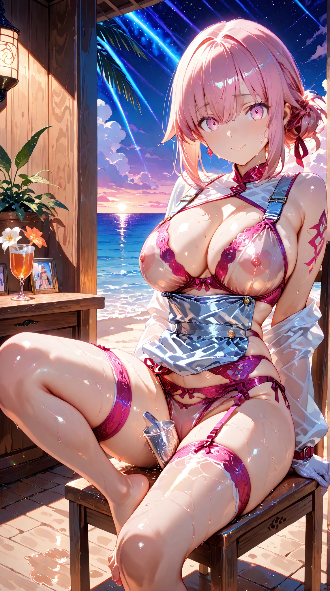 (landscape of a national park, ocean view, swing , outside, open sky :1.5),(stunning sunset:1.3),
BREAK
nsfw:1.6, body has two arms, two legs and one head, (Each hand and toe have a thumb and four fingers),Top quality:1.2, best quality:1.6, ultra high resolution, masterpiece:1.5 ,4K, 8K, 32K, detailed lighting, shaders, perfect anatomy, perfect proportions, highly detailed, ultra detailed, super detailed:1.2, perfect eyes, perfect face, very delicate and beautiful, illustration, sharp focus, very beautiful and detailed anime face, very detailed eyes, cute:1.4, impressionistic:1.2, blurred background, accurate depiction of arms and hands:1.4, accurate depiction of foot:1.4, Accurate human skeleton drawing:1.4, Anatomically correct human body:1.4,sexually attractive body:1.2,
BREAK
(Gorgeous young white girl),(beautiful blue-green eyes:0.7),(Perfect proportions:1.5),(thin waist:1.2),(slender body:1.3),(beautiful big breast:1.6),(pink small nipples:1.6),(beautiful buttocks:1.2),(trimmed pubic hair:0.4),
BREAK
(Beautiful pale white blonde hair:1.4),(pompadour :1.5),(bangs swept to the side and showing forehead:1.4),
BREAK
(Happy smile:1.2), (embarrassed:0.6),(natural makeup),(perfect beautiful face:1.2),(perfect white tooth),
BREAK
(Topless:1.5) ,( very realistic depiction of skin texture:1.4),(tan skin :1.3),
BREAK
( Seducing pose:1.5),(breasts up shot:1.4), (profile:0.3),(lift her chin to look up:0.9),(from front:0.2),BREAK (white choker:1.3),(necklace, bracelet :1.3), BREAK (white hot pants on bottom:1.4),(one leg up:0.8),(hugging me:1.8),
BREAK
(Perfect hands and fingers),(perfect white balance),(perfect contrast:1.3),(dark lighting:1.2),(professional photographer:1.2),