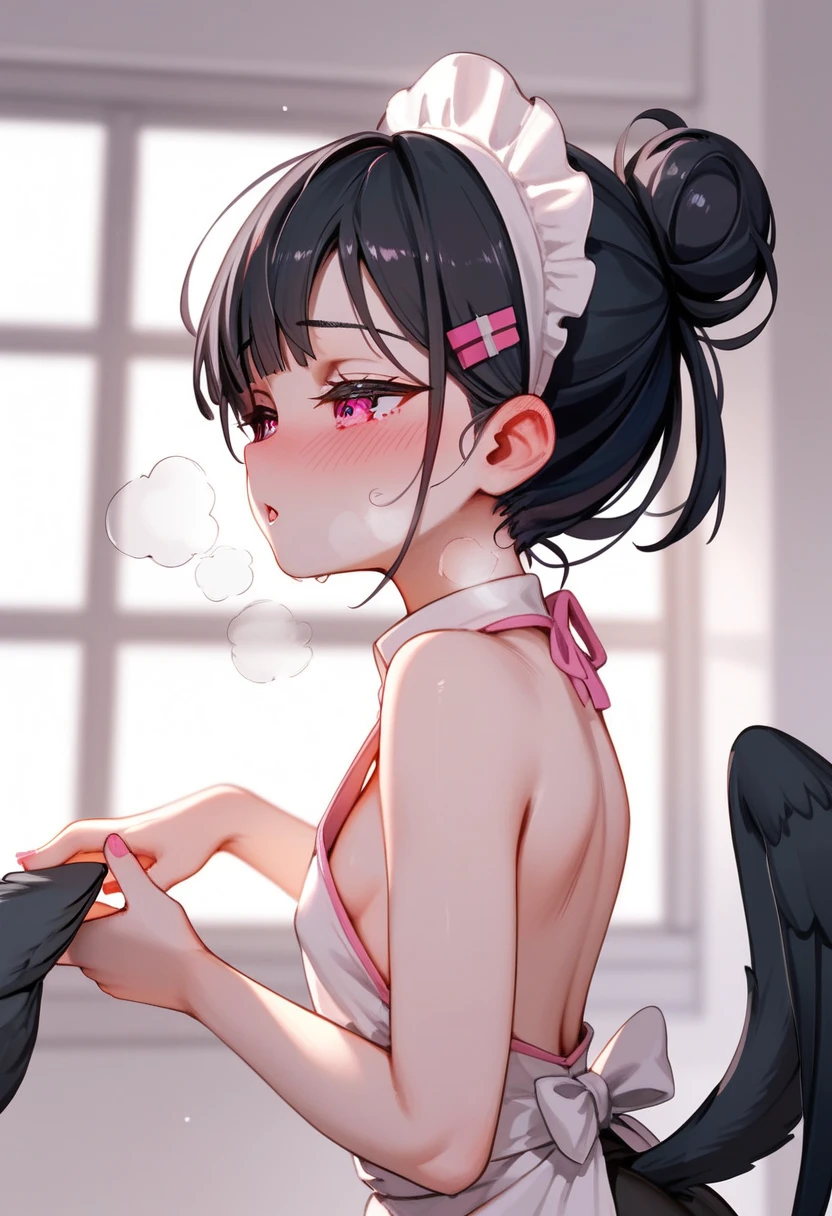 (best quality, ultra detailed:1.2),shinomiya kaguya,kaguya-sama wa kokurasetai ~tensai-tachi no renai zunousen~,folded ponytail,parted bangs,forehead,red eyes,black hair,hair ribbon,red ribbon,short hair,tsurime,skinny,shuuchiin academy ,black dress,collared dress,neck ribbon,long sleeves,large breasts,BREAK crying,((1man and 1woman,fellatio,penis,)),(face close up:1.2),(cum in mouth:1.3)