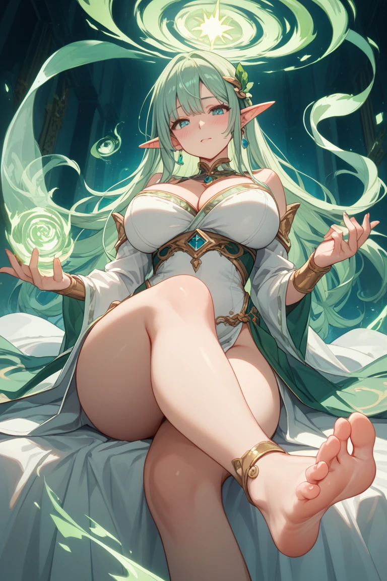 (Ultra Quality,Unparalleled Masterpiece:1.4)Overwhelmingly Pixel-Perfect,Ultra-Detailed CG 4K,(Ultra-Detailed Clear Absurdly-Vivid Jade Big Eyes:1.2),Gorgeous Round Detailed Face(Voluptuous:1.4)Elf(Gigantic Breasts:1.8)(Voluminous Long Blonde Hair: 1.4),(Bangs, Sidelocks:1.2)Seductive(intricately detailed white dress:1.3)(Zelda)(Celestine Lucullus: 1.2)(Solo:1.4)(1Girl: 0.5)(Facing Viewer:1.2)(arms behind back:1.2)(Cowboy Shot:1.2)(from above:1.1),Skindentation(Curvaceous:1.4)(Curvy:1.4)(Bimbo: 1.4)(Normal Waist: 1.2)(Thick Lips: 1.3)small-nose(light smile: 1.2)Rocks,Trees, Plants,Bush,
