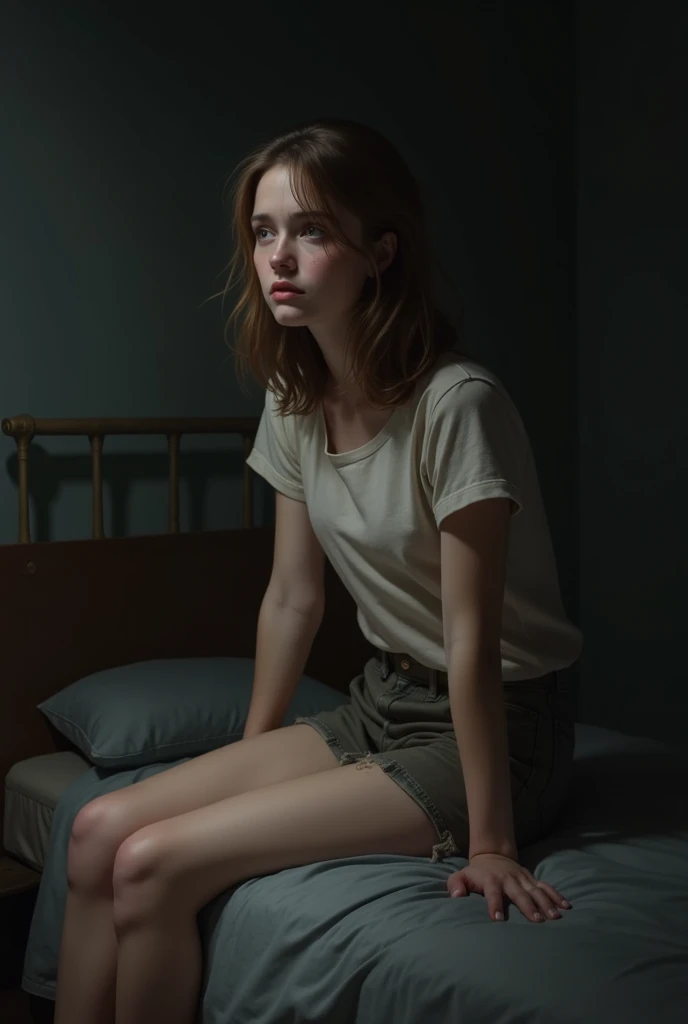 Uma adolescente bonita ((Emma Watson)) with intense blue eyes is sitting in a completely dark room. There's a lit candle a foot away from his face, illuminating your beautiful features. Estilo fotorrealista. 8k resolution. Muito detalhado.