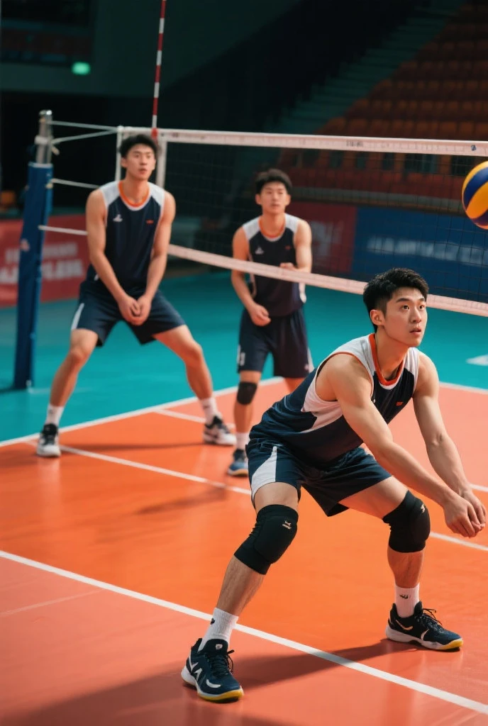 Beautiful boys playing volleyball while battering in the summer --auto