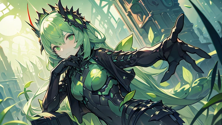 ((highest quality)),High resolution,Sharp focus,(Super detailed,Very detailed), (Very detailed CG unity 8k wallpaper),(((Vibrant colors))),Anime Style, Natural skin texture 鮮明な詳細, (Realistic eyes, Natural skin texture, Realistic facial details), 1 girl, Beautiful and elaborate face, Perfect Eyes,((Silver Hair)),Long Hair,Echidna, Deep purple eyes, Butterfly Hair Ornament, (Colored eyelashes:1.1), eye shadow,Red pink lips, Arrogant look, Domineering smile,Big and ample breasts,Camel Toe (Flying debris, 超High resolution),(((Black and Green Theme))),Wear an iridescent aura, Invisible Light, Amazing shine, Neon green glow, The colors of another world, Bright colors, Ghostly Effects,Surreal Landscape,wearing black side-tie bikini,Drooping water droplets, wet skin,Lying down,Raise one leg,Watching the audience,split,Spread your legs wide (Anatomically correct),