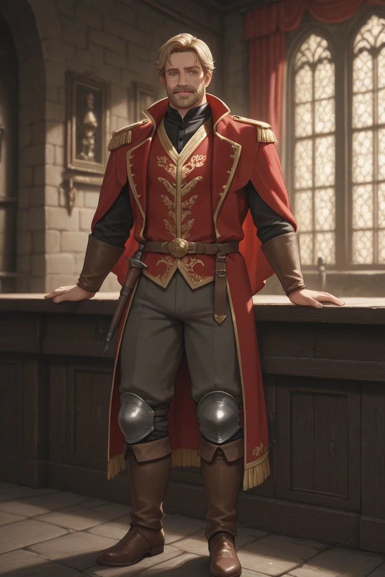 Furry siamese cat soldier in blue musketeer uniform, with brown leather hat, black cape, leather boots, realistic, 4K, super detailed, vray rendering, unreal engine, midjourneyart style