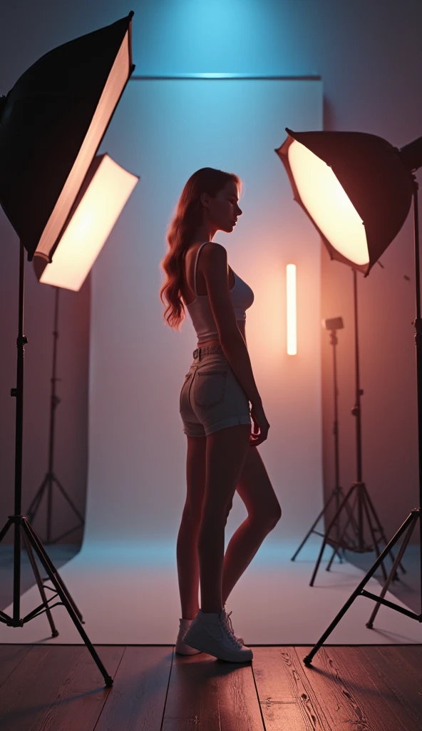 best qualityer, work of art, Super high resolution, A supermodel, standing, posing for photo, em um studio de uma agência de modelos, white room, , cold lighting. Super beautiful face, sheer body, seminua, visible clear pores, (ssmile:0.8), using division (income bracket:1.2), (真实感:1.5), OriginalPhoto, studio, dainty