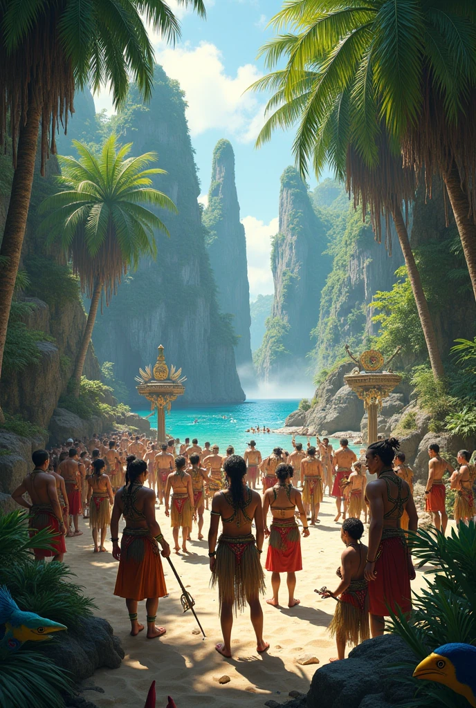 if u were to design a Philippines ancient civilization, what would it look like? make it like a drawing, including the writing systems, the people etc.