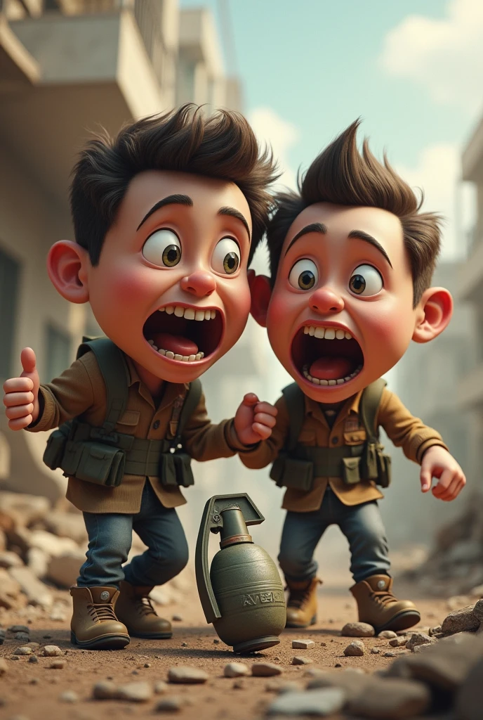 (police officers: 1.5), (zombie: 1.5), Animation of eyeballs popping out of surprise, 3D Animation, Comedy, very big mouth open, Jaw detached、The lower jaw is touching the ground, Absurd expression, comical, Shout loud, Shake your tongue, Bigger eyes, cheek-to-cheek, Pixar, Anime, (8K, 16 K, of the highest quality, High Definition, Super Detail, masutepiece), Face Focus, Face Close-up, Hugging outdoors