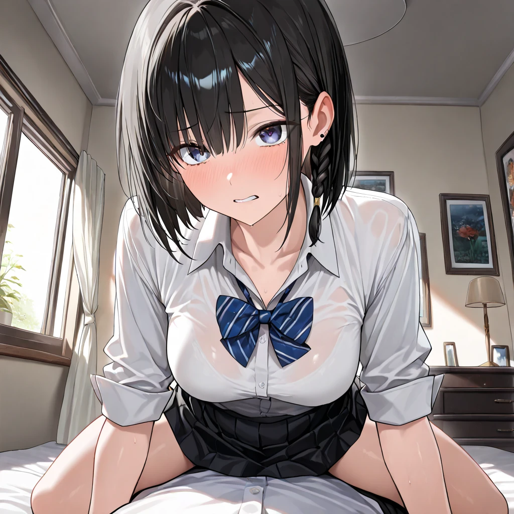 source_anime, rating_explicit, score_9, score_8_up, score_7_up, black_hair, goth, gothic, short_hair, looking at viewer, crop top, skirt, thighhighs, black clotges, goth girl, ikuchan, 1boy, 1cuck, standing side by side, faceless male, ), muscular male, ((size difference)), clothed, gyaru fashion, cuckold pov, ((netorare)), ((ntr)), cuck, cuckolding, ((light skinned male)), ((cuck)), ((bleached)), ((wmaf)), white male Asian female, indoors, male head out of frame, huge testicles, huge penis, nude male, penis, fellatio, penis kiss