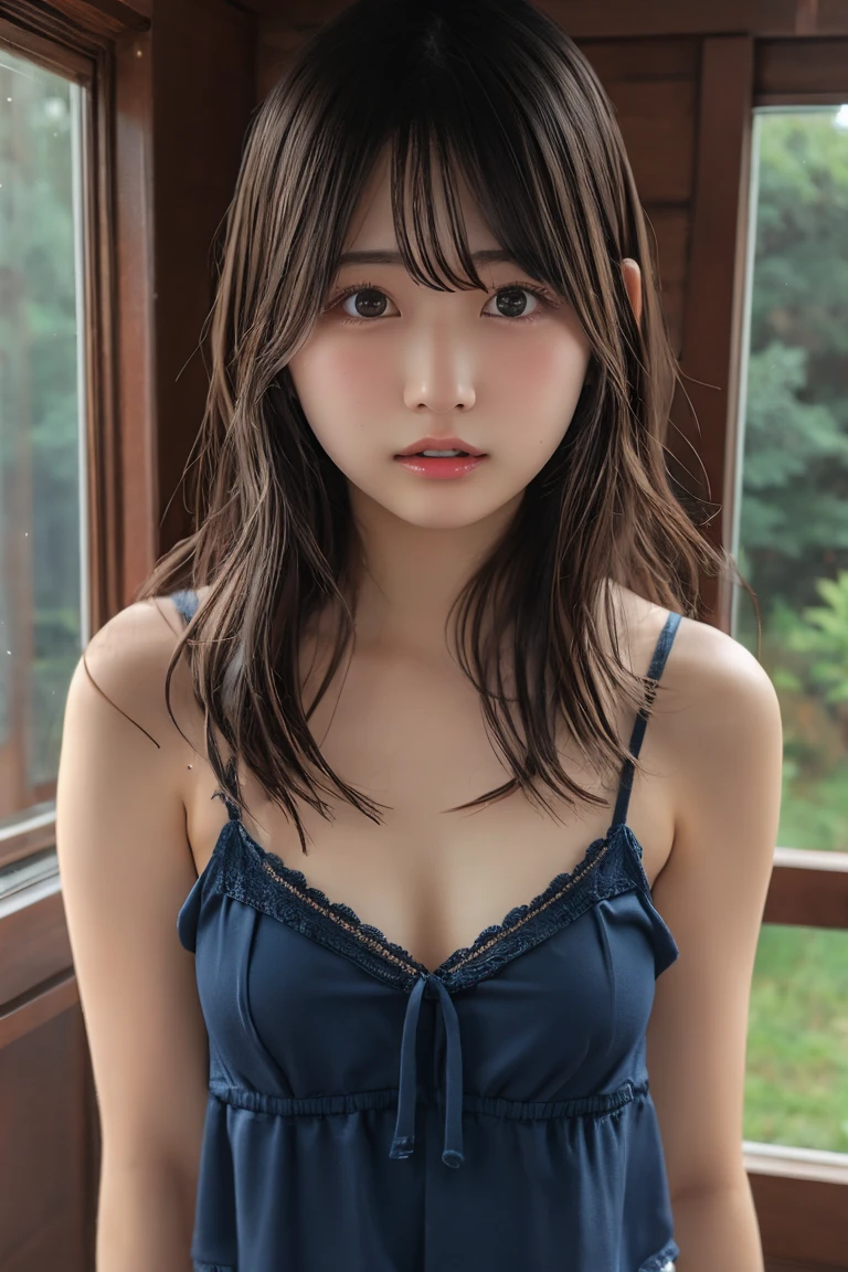 (masterpiece:1.5)、(Realistic:1.5)、(highest quality:1.4、8K、RAW Photos）、
Ultra-high resolution、Professional Lighting、Perfect dynamic composition、Shot indoors、
Film Grain、chromatic aberration、(bokeh:1.1)、
Frank、Sophisticated、charm、surreal、High detail、Golden Ratio、
(1 girl)、slender girl、Delicate and charming girl、Cute Woman:1.4、
Serious expression、Looking at the audience、
Light brown hair、Shiny Hair、Her hairstyle is twin tails.、
Realistic looking skin、
Shut your mouth.、Fine Eyes、double eyelid、Thin arms、、
(Wearing a swimsuit)