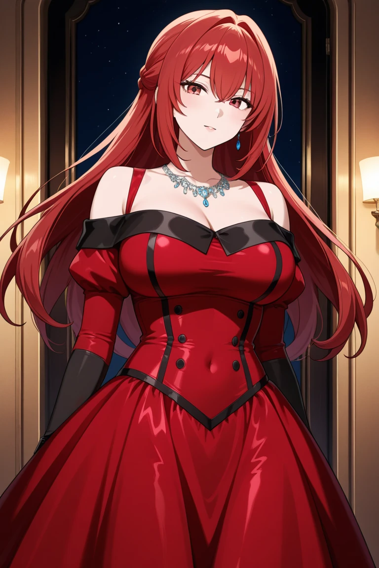 um close up de uma mulher em um vestido vermelho com longos cabelos ruivos, Rias Gremory como uma pessoa real, deusa anime, menina anime sedutora, anime girl, mulher bonita sedutora do anime, Deusa dos cabelos ruivos, Rias Gremory Fanart, personagem de anime feminino, mulher bonita do anime, ela tem cabelos ruivos, Menina anime com cabelo longo