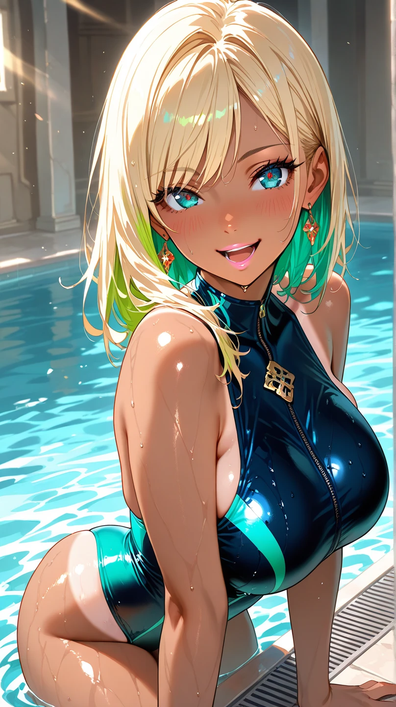 masterpiece, best quality, extremely detailed CG unity 8k wallpaper,((Upper Body)) ,((Upper Body head close-up shot of a beautiful girl)), , Elegant Long straight blonde hair, (Mckenna Grace), ((gigantic breasts,thighs,Autoluminescence Black skin)), (red-green) golden (Glittering tutu,long Bunny Ear Headgear, , Bow-tie, No panties, genitals visible), ((spread legs)),(), (Blush), , (seductive smile), (Underwater World), pretty face, key art, award winning, intricate detail realism hdr, by (ruan jia and artgerm and range murata), Photorealism, Hyperrealism, ultra realistic, dramatic light, intense shadows, gorgeous view, depth of field