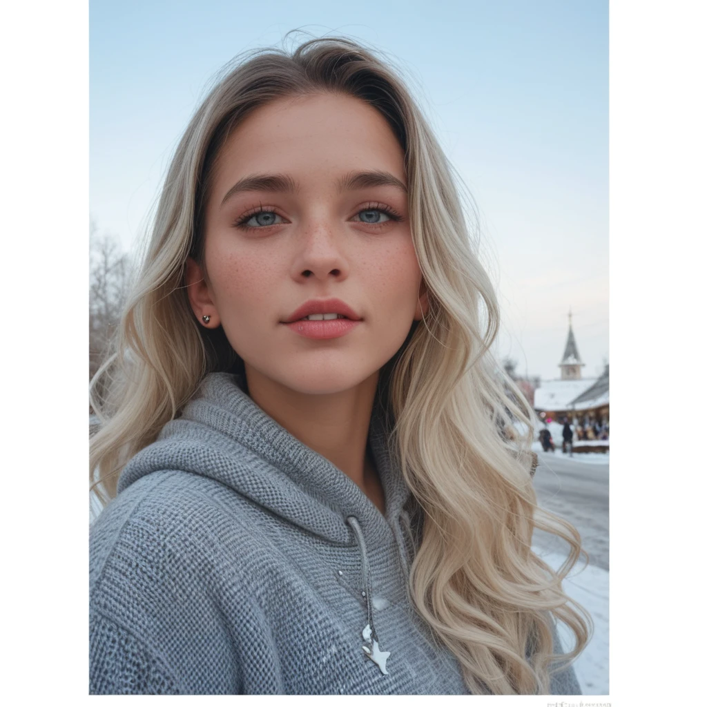 a woman, white sweater, midnight at the beach, perfect face, clear eyes, perfect day, close up, waves in background, [smiling:0.5], 8k, uhd, raw, fujifilm xt3, masterpiece