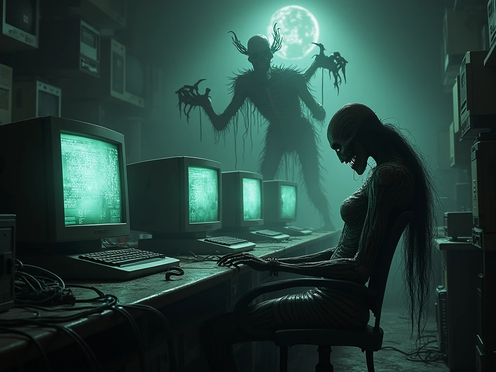 A rat woman, no clothing, playing Dead By Daylight on a gaming computer, realistic styling