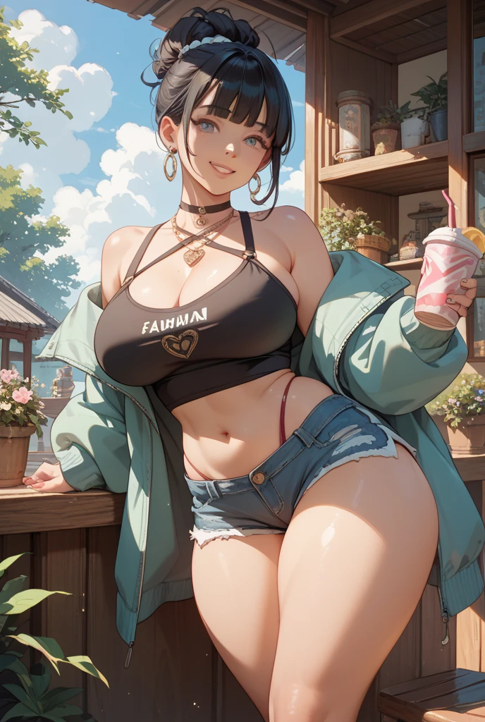 um desenho de desenho animado de uma mulher segurando uma bebida e um telefone celular, soda themed girl, thicc, com uma bebida, OC Commission, segurando uma bebida, full body commission for, estilo de arte bonito, verificando seu telefone, (SFW) seguro para o trabalho, Commission for High Res, no estilo de arte do anime 8 0 s, Pose casual, Vestido casualmente