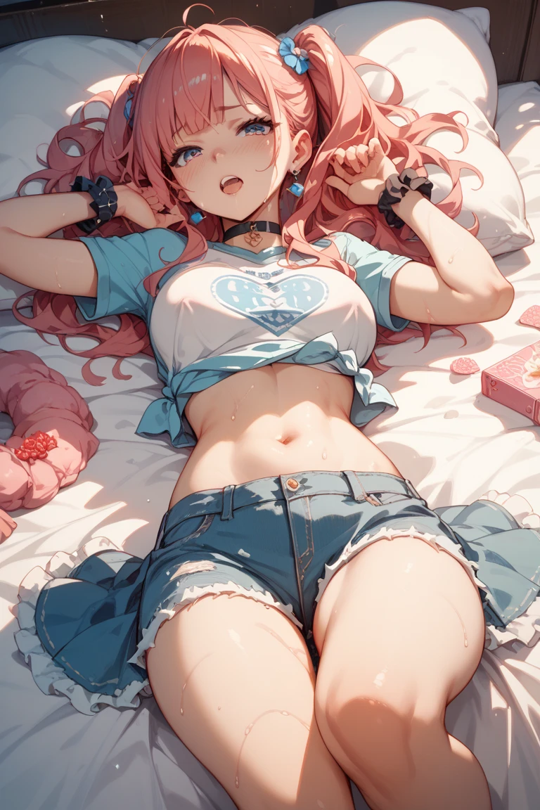 ((Masterpiece)), (Anime:1.3), ((best quality)), (RAW photo:1.2), (High Definition:1.3), (Professional Photography:1.2), (12 years old), newest, intricate details, ai-generated, 2 girls lying on each other, colorful flower meadow, (grabbing another:1.3), yuri, ((decora fashion)), shiny skin, (short rainbow-colored hair), navel, big smile, big eyes,master piece,high quality,cute,❤️🖤💗💔,4K,8K,