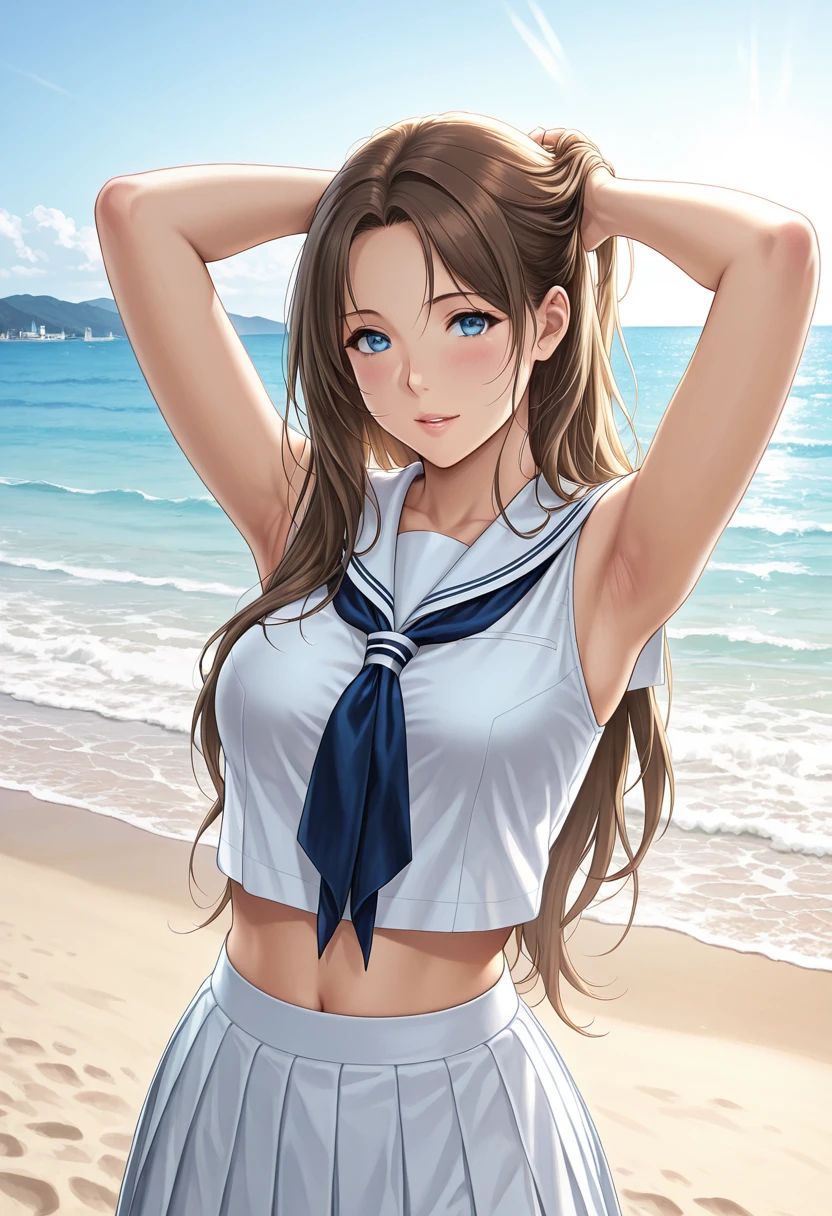 sailor suit, wet, girl, exquisite, wallpaper, 8K, pretty, exquisite, exposed armpits, armpits,