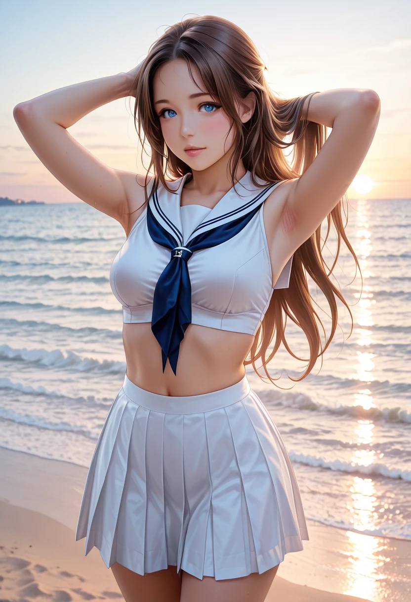 Sailor Marsの自慰, masterpiece, highest quality, High resolution, 1 Japan girls, (11 year old girl, young girl, too cute girl, Too beautiful small face:1.2), Sailor Mars:1.3, sailor warrior thin costume:1.2, tiara, small breasts, (Battle uniform for sailor warriors:1.4), white gloves, Red sailor collar, Sailor leotard too close to the skin, slender body shape, star choker, elbow bag, i don't'I'm not wearing anything on my lower body., barefoot, purple ribbon, (Too thin clothes, Embarrassed and excited expression, thin eyebrows, half-open lips, 11 year old girl:1.2), Kneel and open leg pose, ecstasy, bound wrists, Detailed crotch bulge, beautiful thighs, Erotic cute little face, not wearing underwear, sexy pose, wet body, My whole body is wet with sweat, sexy look, erotic 11 year old, Sensitive nipples, sexy girl, Day Park,