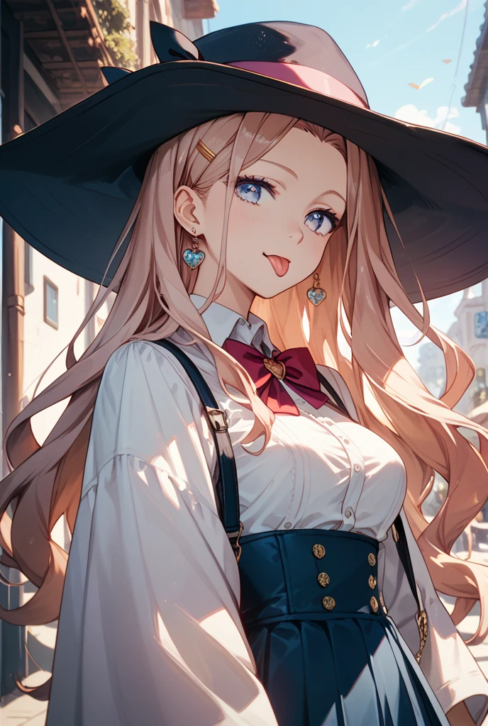 ((masterpiece)), (RAW Photos: 1.2), (Professional photography:1.2), (High resolution:1.3), One Woman, ((witch)), Fluffy hair, One woman with long beige hair, ((witch)), Fluffy hair, Beige long hair, witch'Robe and fluffy skirt, (Beautiful Black witch Hat), Holding a magic wand with both hands, cute, Tabletop, High resolution, high quality