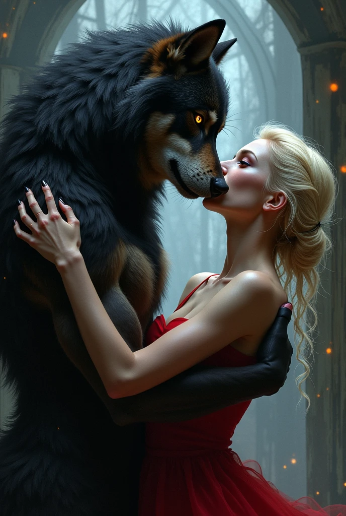 NSFW (nude) (Elsa ((human)) medium breasts, strip of pubic hair) vaginal penetration, fucking male furry polar bear with red dog penis, full body, in a deserted snowy landscape