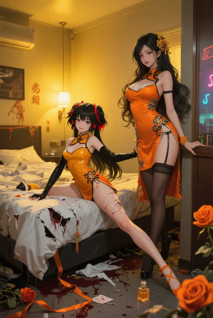 (2 girls:1.5),(Huddle together:1.5), (Sit on a luxury bed:1.5), (Bunny girl:1.5)、 (Holding hands:1.5)、(crying:1.5),(masterpiece, Highest quality:1.2), (cowboy shot:1.3), (Highest quality: 1.5), ((Intensive、Close Contact:1.5)), (masterpiece: 1.5), (2.5D)、8k, Official Art, RAW Photos, (((Skin glowing with oil:1.3)))、(A lot of milk all over my body:1.5)、 (best quality:1.2), (arms up, open legs:1.3), ((Sad:1.3))、(Beautiful night view, Huge windows, Luxury bed:1.3)、Soft Light, Beautiful and slim,Lift your hips high, Elegant and sexy, ((((Wet)))),