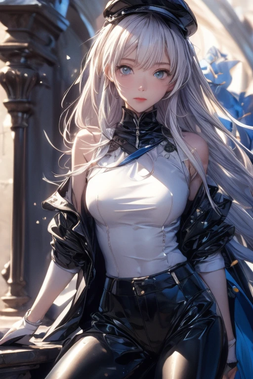 best quality,masterpiece,ultra detailed,Add layer,detailed eyes,slim,skinny,slim legs,small ????,
Fatima,android,slim ??????,12 years old,((mechanical halo)),(Iridescent:1.21),halo,
big eyes,Iridescent eyes,cold eyes,glowing eyes,slant eyes,narrow eyes,
hair over eyes,very long hair,silver and Iridescent gradation color hair,multi color hair,straight hair,shiny hair,airy hair,silky hair,voluminous hair,
expressionless,(makeup:1.4),
(circlet),jewel,white mechanical dress,white mechanical skirt,pantyhose,mechanical parts, Long Sleeves,jewel broach,
sitting on cockpit,mechanical seat,
science fiction,