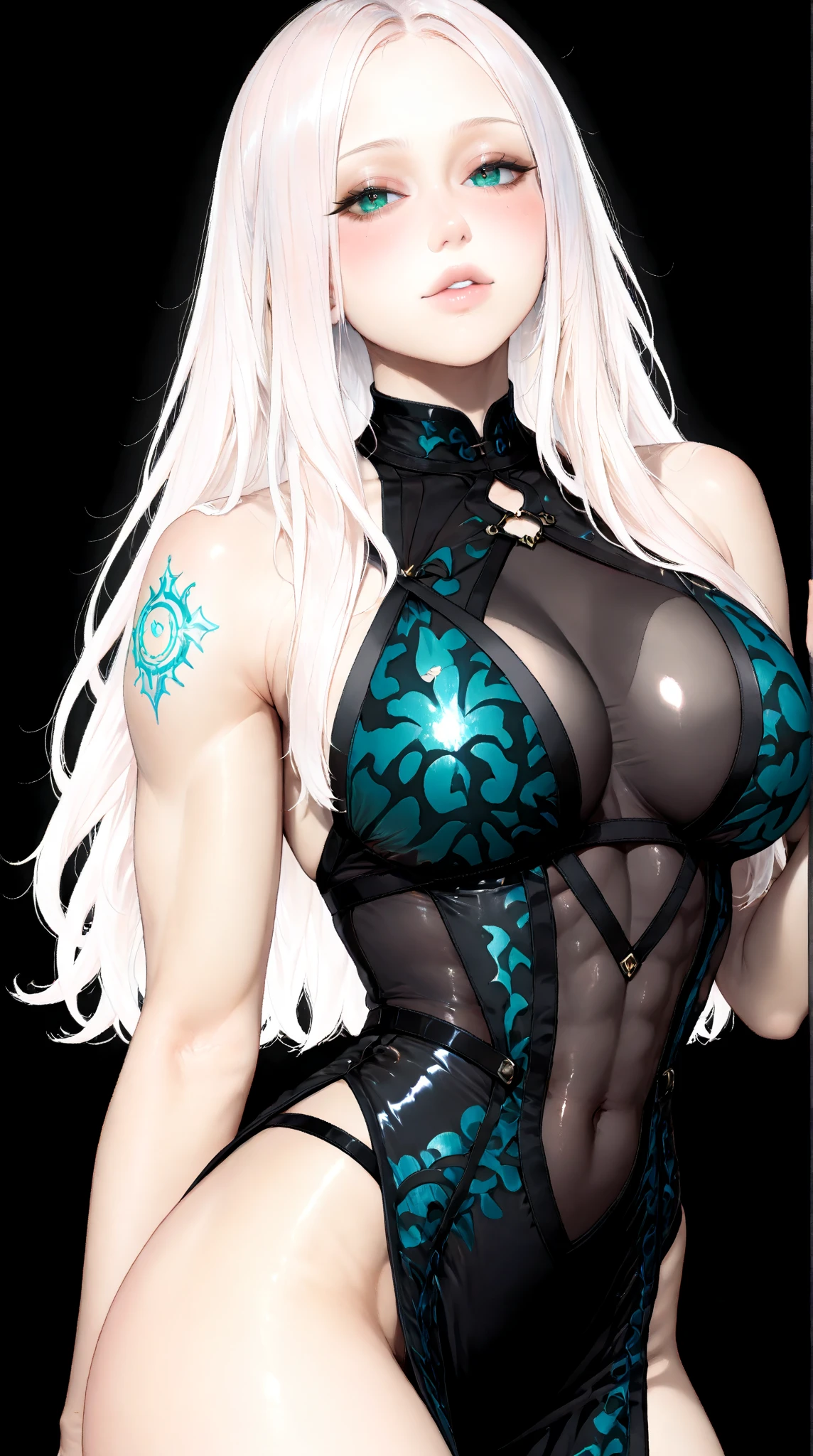 ((8K resolution))、((highest quality))、((masterpiece))、((Super detailed))((((dramatic))), (anatomically correct)、Depth of object being written、look at the camera、one person、one personの女性、front、eight-headed body、thinけど筋肉質な体, defined abs, toned arms, 長くてthin脚, Athletic Presence,pale skin、thin、messy long hair、gray hair、snake tongue、stuck out tongue、tongue piercing、ギザギザのteeth、(八重teeth)、teeth、yellow eyes、half closed eyes / Bad mood 、tattoo、(theme、whole body:1.1),snakeskin dress、 snake tail、white background