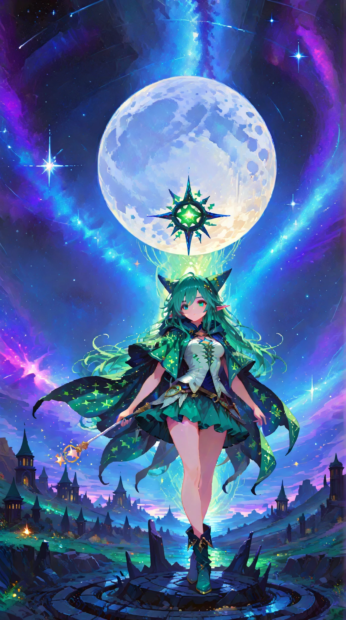 (score_9, score_8_up, score_7_up), lum, solo, long hair, breasts, dark blue eyes, eyeshadow, dark green hair, bangs, tiny tiger-stripped horns, aqua hair, tsundere, 4k, intricately detailed, source_anime, forest, abandoned ruins in the forest, sitting, sitting on a ruined step, dynamic pose, sexy pose, casting electrical spell, (Ball lightning in hand), evening, night, moonlight, ultra detail, detail eyes, detail face, good face, glamour, ray tracing, natural lighting, perfect lighting, perfect white balance, threatening, threatens the viewer, evil, horny, look at viewer, PantsuShot