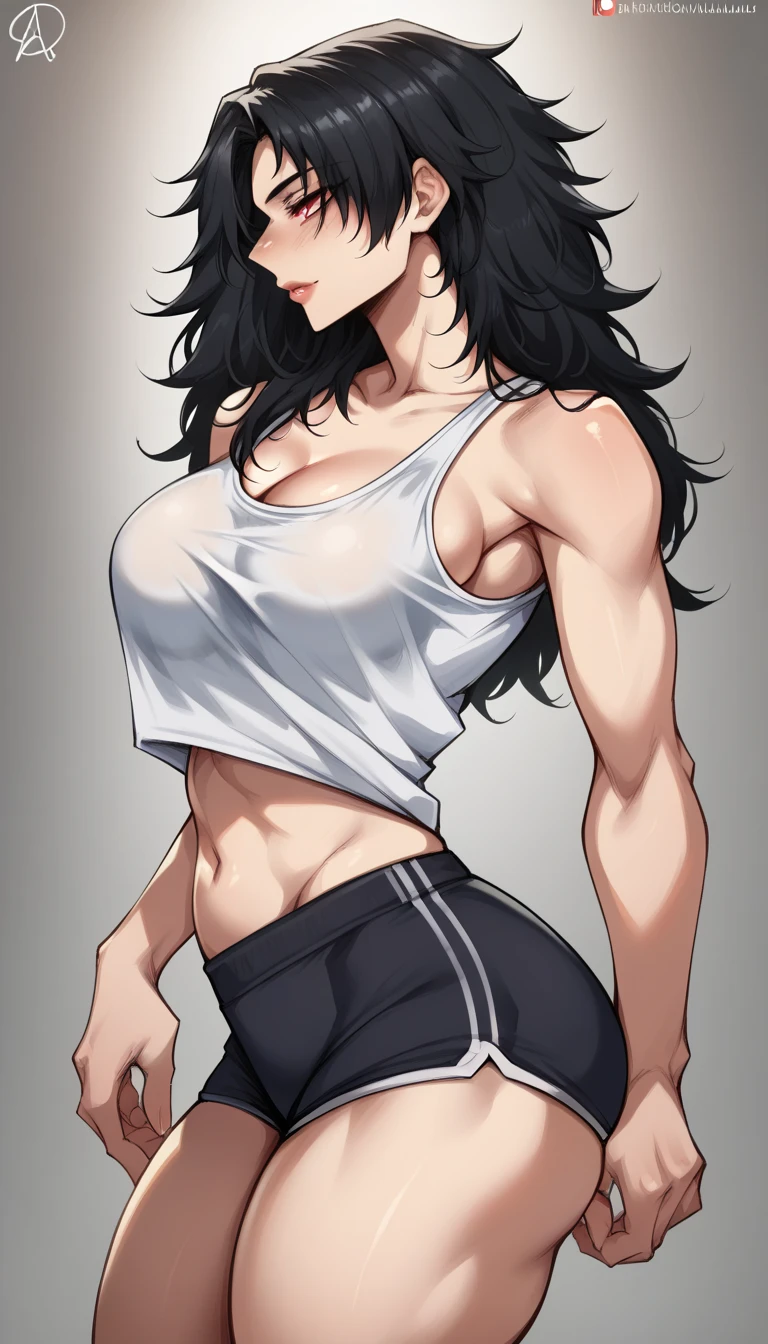 1 girl, 23 years old, long black hair, handsome face, sports bra, toned,muscular,long black pants, boxing gloves, high quality, masterpiece