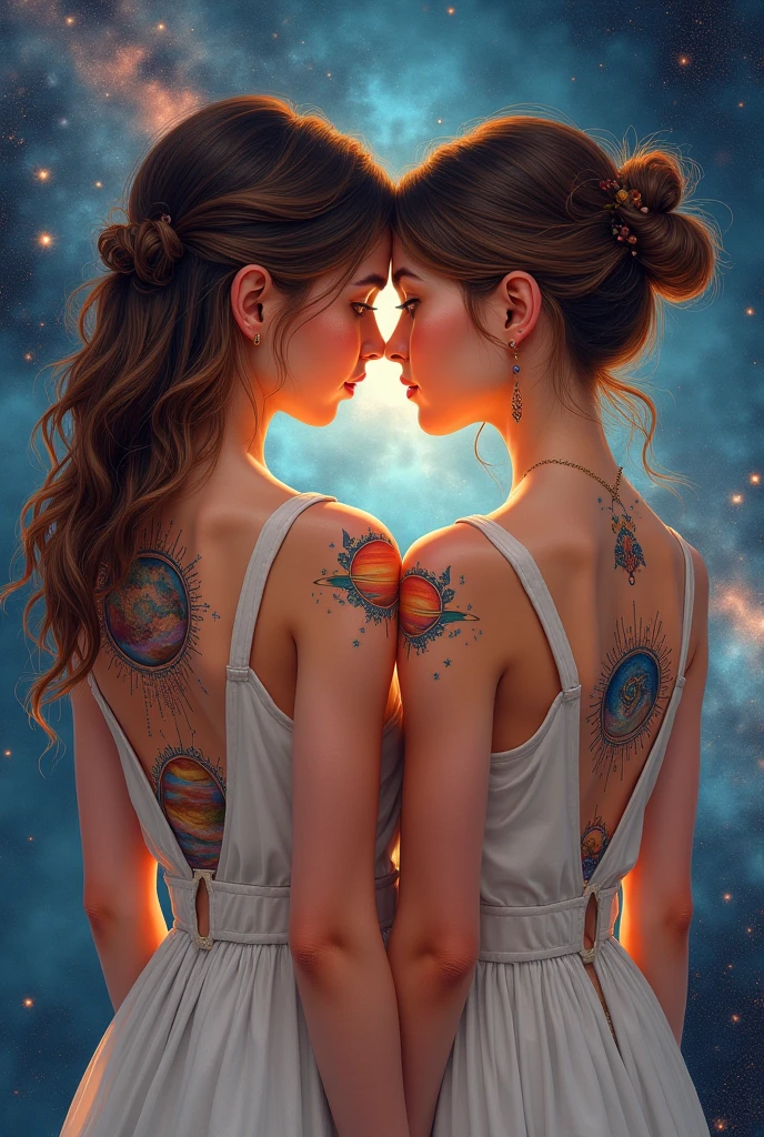 oil painting by Leonardo da Vinci, realistic photo shot, Jennifer Lopez closeup in white, hair messy, her eyes are sweet and vibrant, her face is symmetrical, silky peach skin, soft torch luminosity on the face by REMBRADT, adobe illustration, Trending on ArtStation, 8K, hard disk, Cinematic, Magnificent art, Best Quality, Princess, (Beautiful and colorful animal pattern body paint:1.4), (2girls:1.3), (kiss:1.4), moon, city.