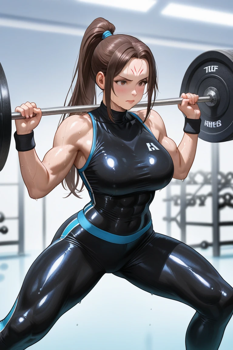 (Best Quality, masutepiece),ultra detailed photographic,1girl in, Female weightlifters ,Large breasts,nice legs,At the weightlifting venue,Detailed beautiful face,Beautiful eyes,detailed hairs,detailed  clothes,Detailed realistic skin,Cool,Dynamic Angle,from below