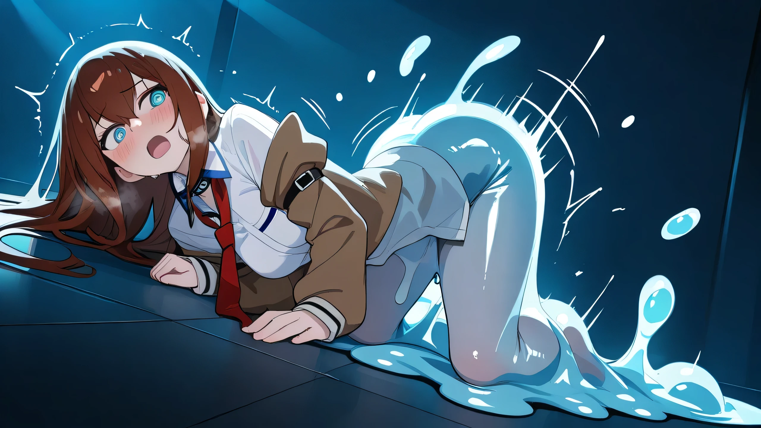 (gradual slimify transformation sequence:1.0), 1woman, adult Makise Kurisu melt, slimify transformation:1.0, translucent adult slimegirl, full body slimify:1.0, melting:1.0, implied sex, head back, full body, (motion lines:1.2),
BREAK adult slimegirl, slimify, melting slimegirl, slimify hair,
beautiful detailed eyes, beautiful face, wide hips
embarrassed, shy, frown, open mouth, heavy breathing, orgasming,
perfect lighting, moody lighting, great angle, great pose,
amazing quality, very aesthetic, extremely detailed, nsfw, explicit