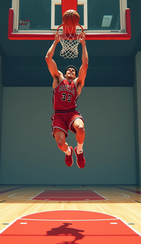 arafed basketball player in mid air after dunking a basketball ball, a picture by Frank Mason, dribble, dada, dunking, nba, photograph credit: ap, ultra - high jump, mid air, rim highlights, slam dunk, perfect shot, horizontally leaping!!!, air shot, breathtaking shot, flying shot, focused shot, mid air shot, Ghibli-like colours, anime style, Abstractionism