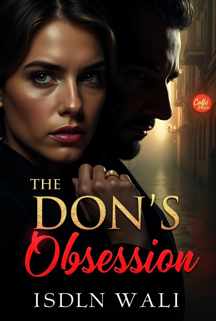 	• Bottom: A dark and elegant atmosphere that represents the opulent world of the mafia. It can be a luxurious mansion with a touch of mystery, or a night street in a city with diffuse lights.
	• Main Image: A close-up portrait of Ayla and Leonardo, with Ayla in a pose that reflects her determination and vulnerability, and Leonardo showing an expression of authority and control. Both could be dressed in sophisticated clothing to reflect the mafia context..
	• Typography: The title “Immoral Pact” in large, elegant letters at the top or center of the cover, with a style that evokes the tension and drama of the story with a golden color for the title.
	•Additional Details: Include subtle details like a gun in the background or a shadow of an ominous figure to add an air of danger and intrigue..