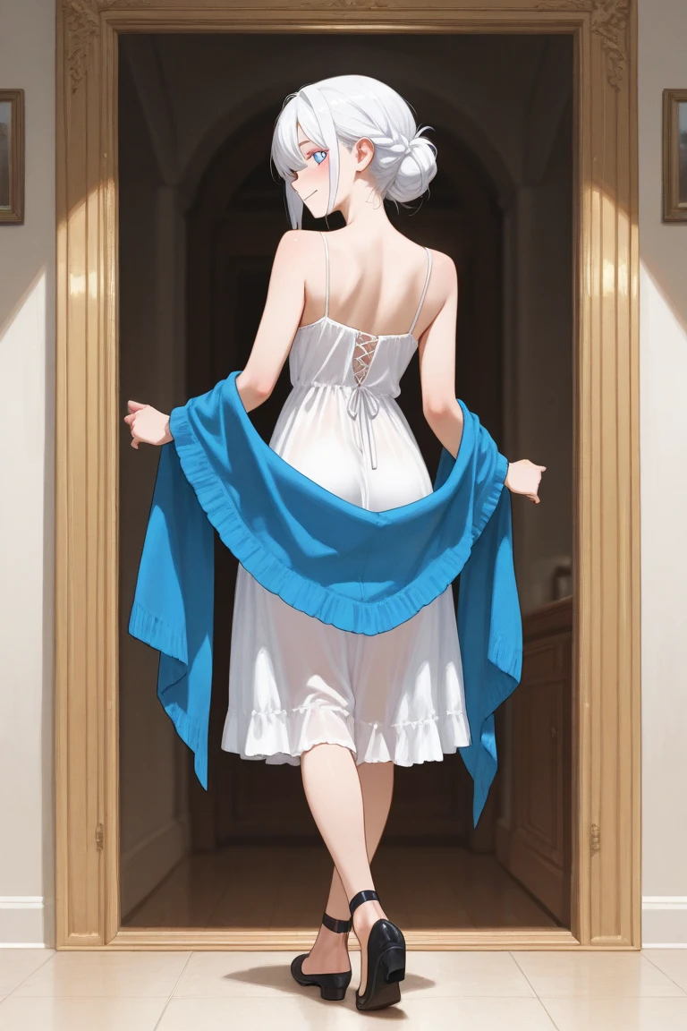drawing of a woman in a maid outfit kneeling on the ground,sleeveless,(((((a blanket completely wrapped around her entire head)))))anime cat girl in a maid costume,the anime woman is crouching, anime woman in a maid costume, cosplay of a catboy! maid! dress, maid, (sfw) safe for work, maid outfit, inspired by Jin Homura, by Kanbun Master, anime maid ss military,((completelycovered face)),((((hidden face)))),(((flailing arms)))