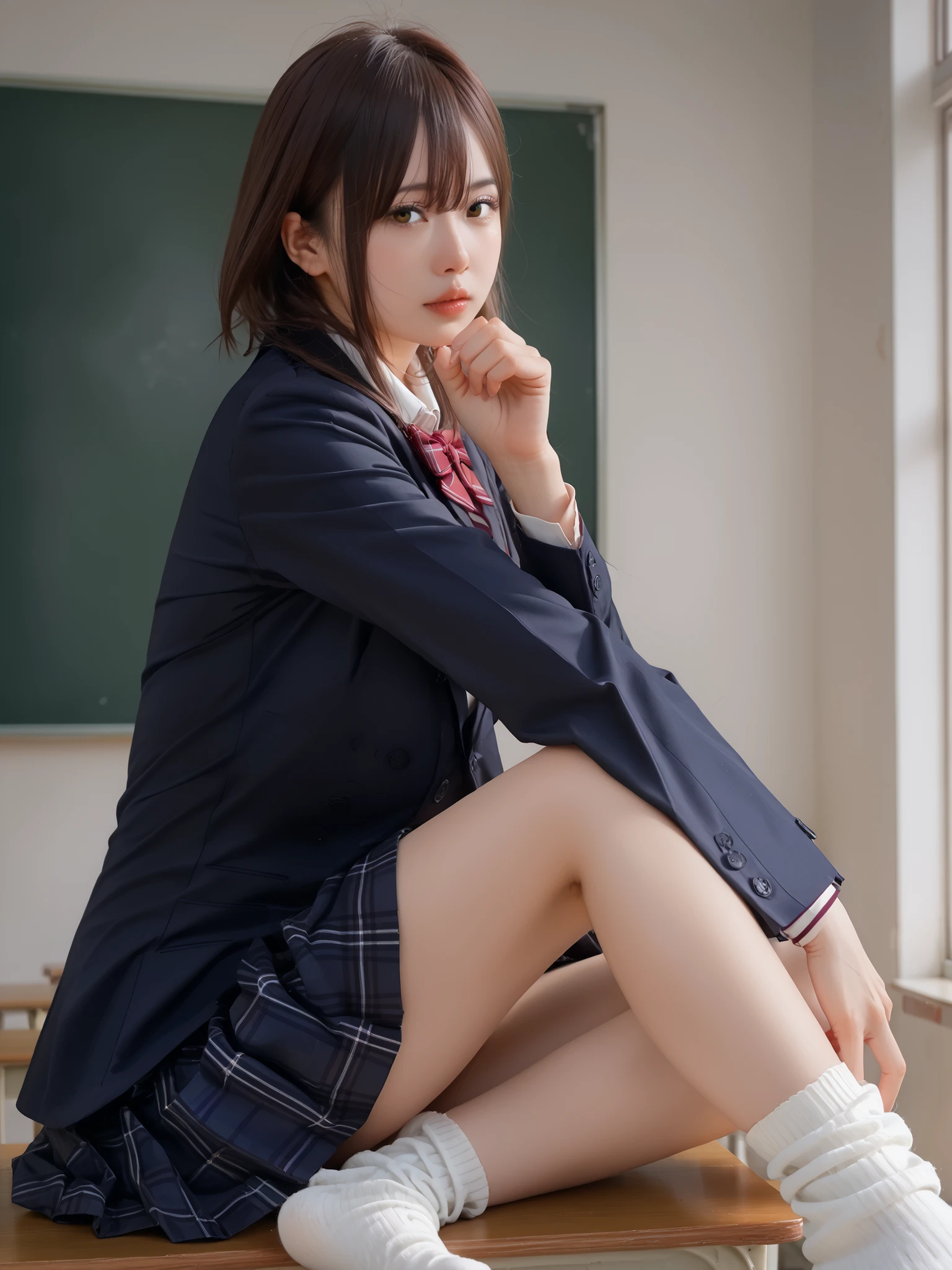 Uruchan-6500-v1.1、(RAW Photos:1.2)、(Photorealistic:1.4)、Beautiful detailed girl、Very detailed目と顔、Beautiful and detailed、unbelievable 、Large file size、Very detailed、High resolution、Very detailed、highest quality、masterpiece、Kemomimi、((Japanese girls high school uniform))、Awareness-raising、Very detailed、CG、8k wallpaper、growing up、finely、masterpiece、highest quality、Highly detailed CG uniform 8K wallpaper、 The light shines on your face、Cinema Lighting、1 girl、、((Dynamic pose)))、(Camel Toe)、(Sitting with knees raised and legs bent in an M-shape.))classroom、
