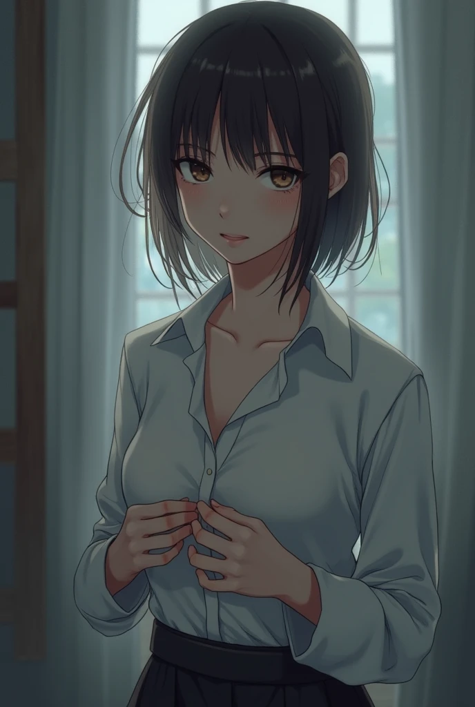 (Realistic:1.5), (masterpiece、Extremely detailed 8K CG、Sharp lines:1.2)、high school girl、Black-haired、from below、Thighs 、美しいアニメのhigh school girl、smooth anime CG、7 year old girl, Detailed skin, Glowing Skin、short hair、Beautiful black hair、blue eyes、(A lot of sweat:1.6), smile, (Flat Chest:1.7), (筋肉質のThighs:1.6), (Dark blue pleated skirt:1.4), (whole body:1.2), Wet, alone, (one person's:1.4), (Standing leaning against a wall:1.4), White striped panties , (From below:1.3), In the classroom, blush, (distress:1.3), (Spread your legs:1.3), (Open your mouth:1.4), (Clear drool overflows from her mouth、Dripping from the chin:1.6), (Cross your eyes:2.2), (Upturned eyes:1.8), (She is well dressed:1.6), tears, (Excessive sweating in the groin area:1.8),