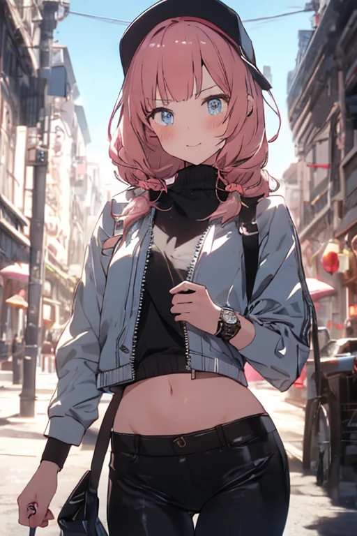 8K,One Girl, Pink Hair,Mullet,White hoodie,