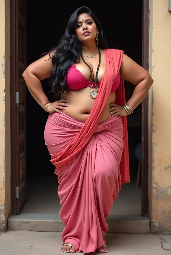 BBW Fat ass curvy woman is lifting her saree and SHOWING HER ASS in SMALL THONG panty and sexy blouse in bangles