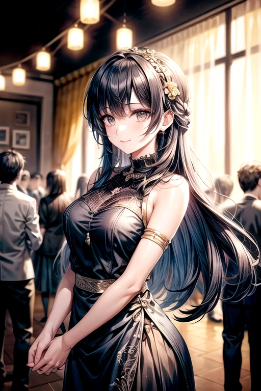 Black hair long straight　Straight Hair　Smooth and straight hair　Straight bangs　model　Fashion Show　smile　Sexy Dress