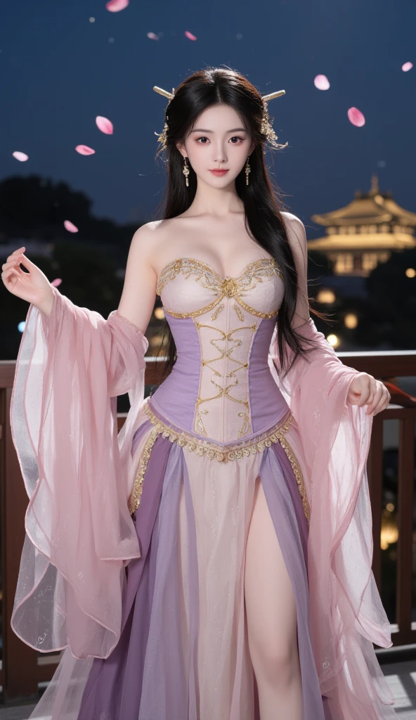 a woman in a pink dress and white boots poses, fantasy costume, Full Body Xianxia, cosplay, elegant glamorous cosplay, ((a beautiful fantasy empress)), a beautiful enchantress, beautiful enchantress, a beautiful fantasy empress, chica anime cosplay, glamorous cosplay, ornate cosplay, flowing magic flesh robe, japanese goddess, fantasy robe