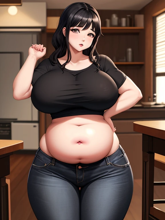  Housewife, chubby, soft body, pregnant belly, big thighs, one navel, tank top, maternity pant