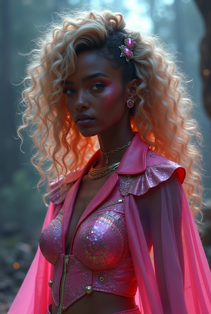 1girl, head phones, under pink bubble water, (18 years old), (dark skin), dark skin, wide shot, (pink strapless dress), (Masterpiece, Professional lighting, 16k, 8k wallpaper, raw photo, photorealistic:1.8, ultra detailed, natural lighting, detailed skin sexy pose, open mouth, big lips, night time, eyes closed, pink light, steam, pink foam,