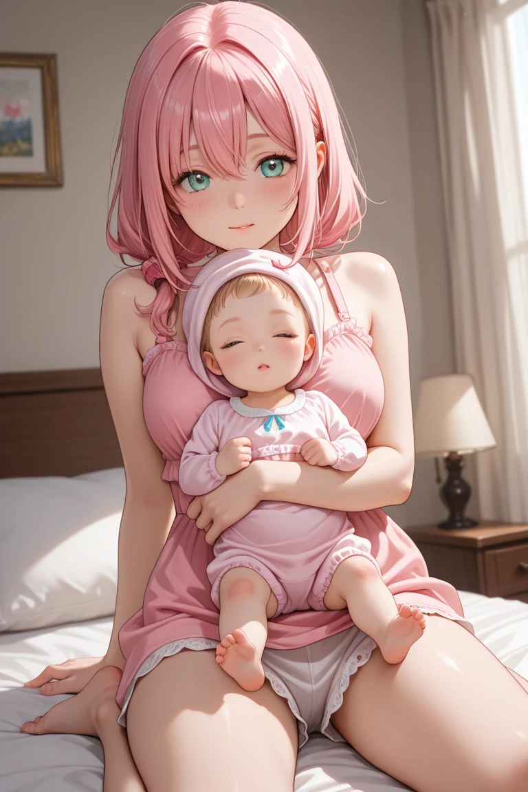 (masterpiece), (top-quality), Top quality ultra-detailed CG art、Upper body naked、(pupils on:1.2)Pink head、Glossy hair、smooth hair、large blue eyes,Mid summer、Delicate body、cheerful girl、Tying hair、、bob cuts、vertical stripes、Art Room、student clothes、shortsleeves、a miniskirt、 (realistic:1.5), 1 girl, precise small hands, Embarrassed look, Smile, extremely cute girl, Clear eyes, Shining eyes, pregnant belly