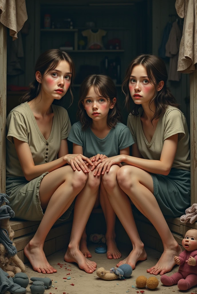 (2heads1.5), (one head young child:1.5), (one head adult:1.5), close up, wearing tank top, living room couch